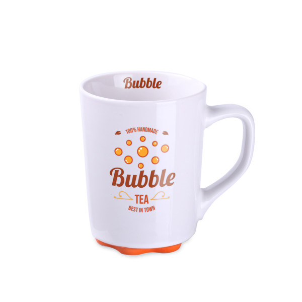 Keramična skodelica v barvi slonovine, 310 g, premer 80 mm - Bela / oranžna / 103 ml