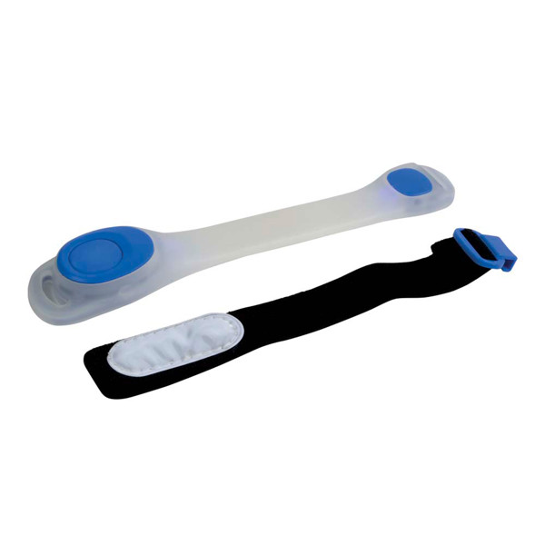 Rubber Plastic Safety Light With Blue Led And Wristband With Velcro Closure