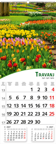 Uski zidni kalendar – Pogled s cvijećem