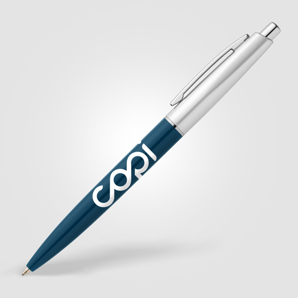 Stylo Natori en plastique recyclé avec finition chromée - Bleu marine / Jet d’encre 4 couleurs