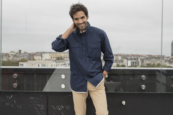 Chemise manches longues 2 poches - BEIGE / NAVY / L