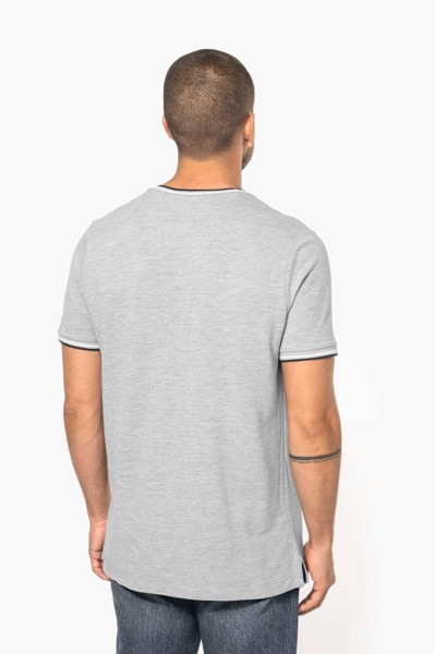 Men's Piqué Knit V-Neck T-Shirt - White / Navy / Red / 3XL
