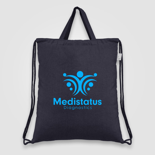 Palma - Rucksack & Tragetasche mit Kordelzug aus recycelter Baumwolle (140 g/m²) - Marineblau / Siebdruck