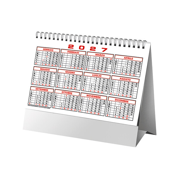 Calendario 2027 Da Tavolo Mensile Bicolore, 13 Fogli Su Carta Patinata Opaca - Rosso