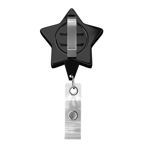 Retractable badge reel in star shape with logo - Black