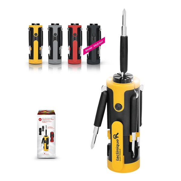 OUTIL MULTIFONCTION - TOURNEVIS 6 TETES + TORCHE - Jaune