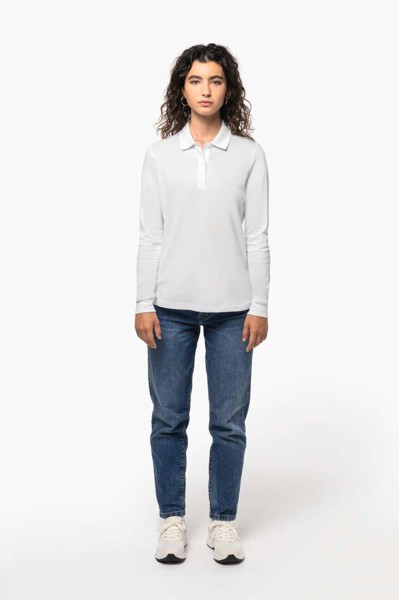 Ladies’ Organic 180 Piqué Polo Shirt Long Sleeves - White / M