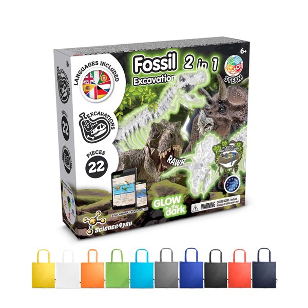 2 in 1 Fossil Excavation Kit V. Jogo didático fornecido com saco de oferta dobrável em 190T - Branco