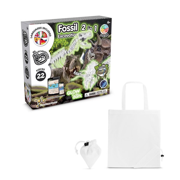 2 in 1 Fossil Excavation Kit V. Jogo didático fornecido com saco de oferta dobrável em 190T - Branco