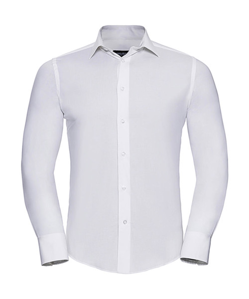 Fitted Long Sleeve Stretch Shirt - White / 3XL