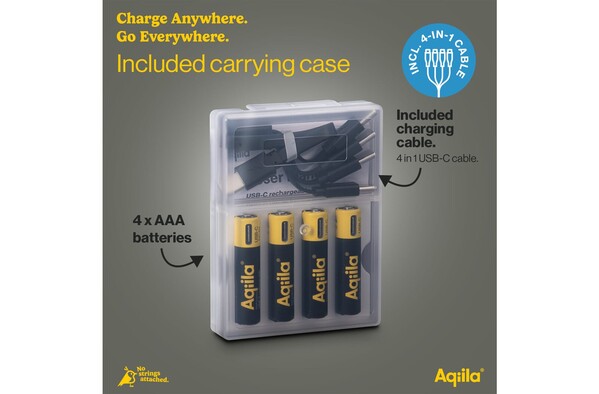 Aqiila Rechargeable USB-C Batteries AAA 600mAh 4-p