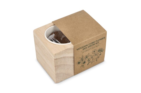 FSC-Holzpflanzgefäß-Set – Blumenmischung