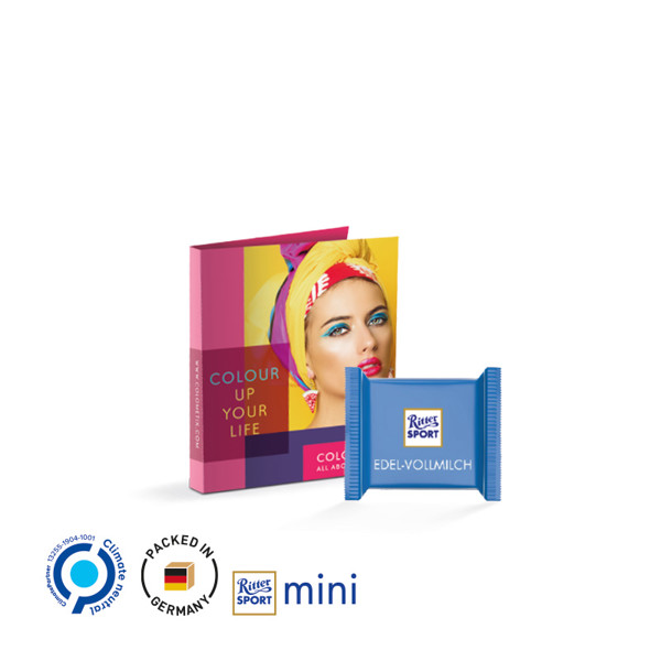 Werbekarte Midi, Weiß / Ritter Sport Mini Nugat, 16,5 G