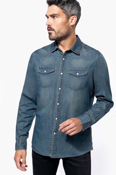 Men's Long-Sleeved Denim Shirt - S