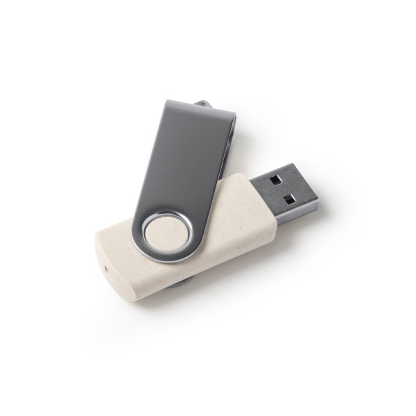 Custom wheat fiber USB flash drive 16 GB with metal rotating clip