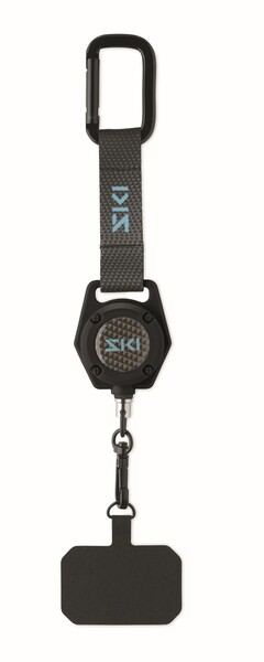 Robust anti-drop & anti-theft badge reel phone holder with strap - Black