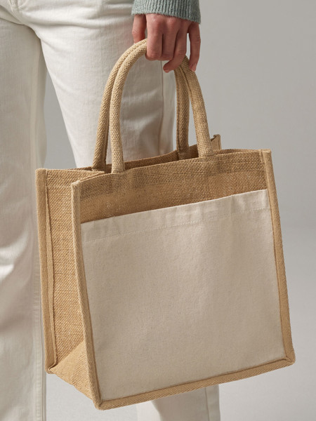 Cotton Pocket Natural Starched Jute Midi Tote