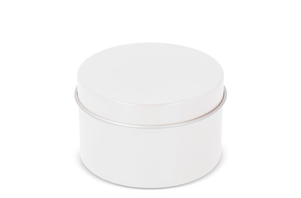 Bougie parfumée à base de plantes Kirtan dans une grande boîte en métal recyclé - Blanc
