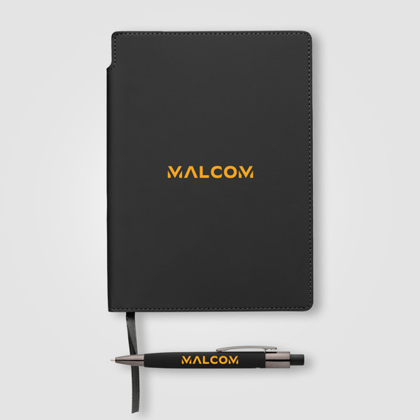 Malmö Recycled Soft Cover Extended Journal  Pen Set – A5 - Black / 4 Colour inkjet