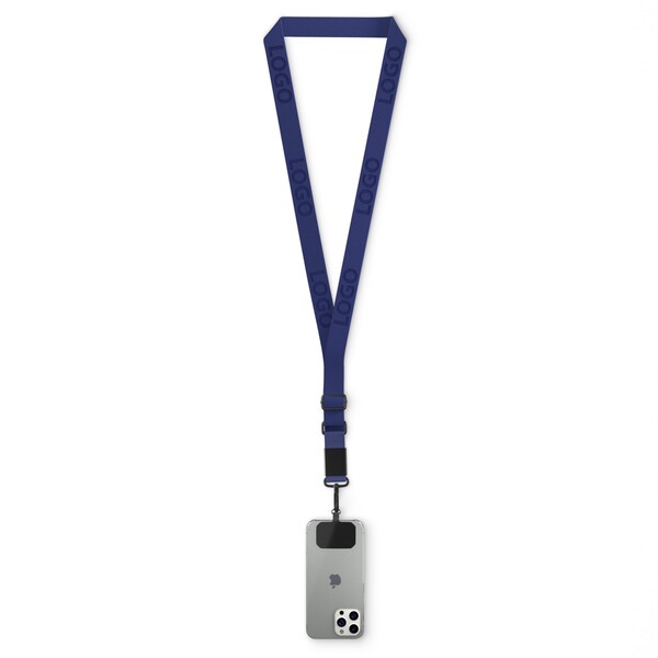 Woven adjustable crossbody phone holder with logo engraved metal plate - Midnight Blue