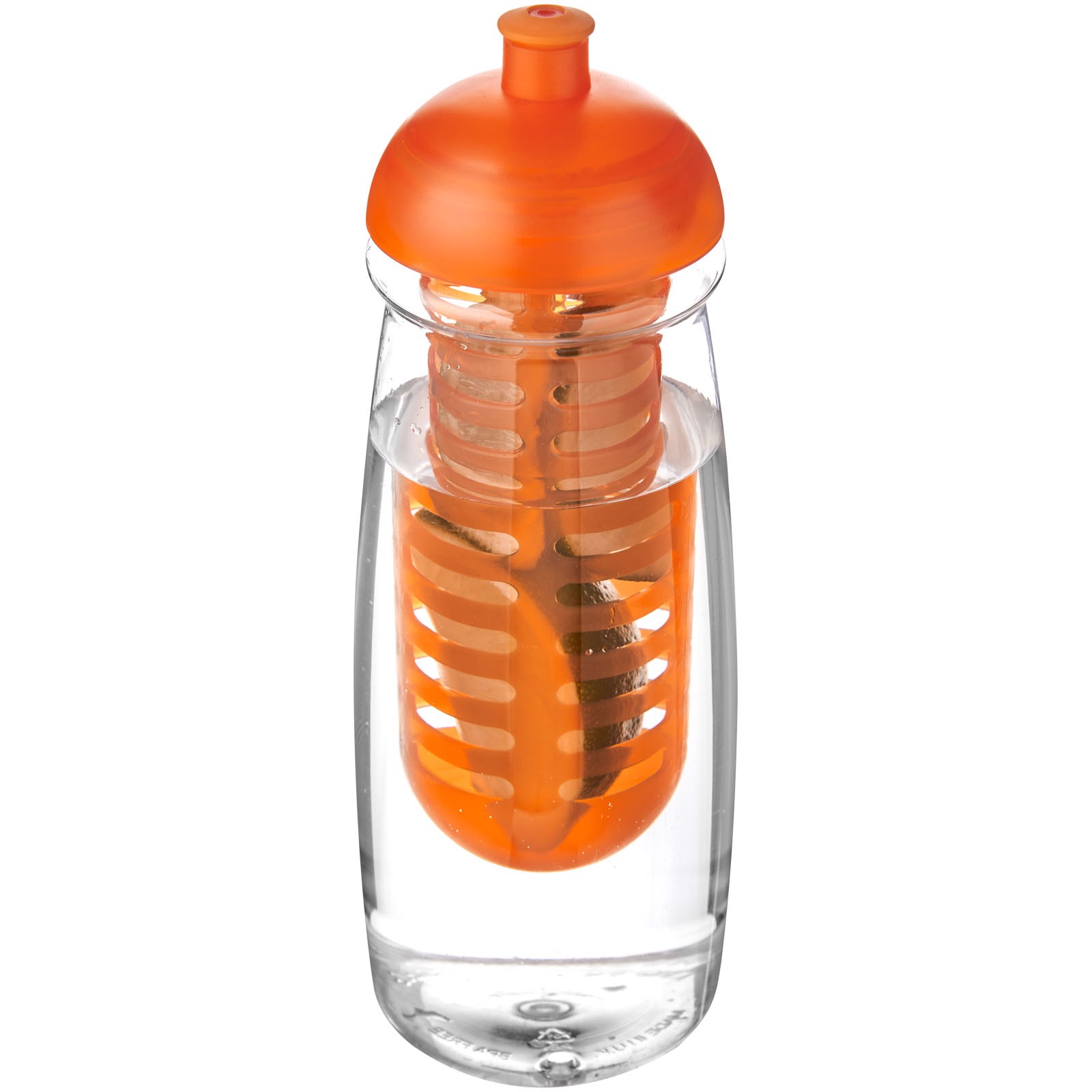 Bidon H2O Pulse® o pojemności 600 ml z wypukłym wieczkiem z możliwościąprzyrządzania wody smakowej - Przezroczysty / Pomarańczowy