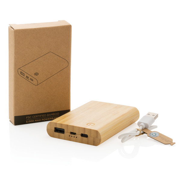 5.000 mAh powerbank i bambus, brun