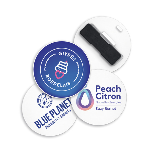BADGE PLASTIQUE (PS) ROND Ø55 mm AVEC AIMANT