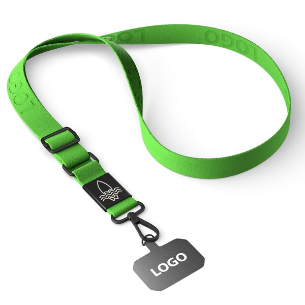 Woven adjustable crossbody phone holder with logo engraved metal plate - Bright Lime Green