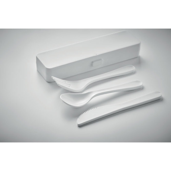 Cutlery set recycled PP Rigata - White
