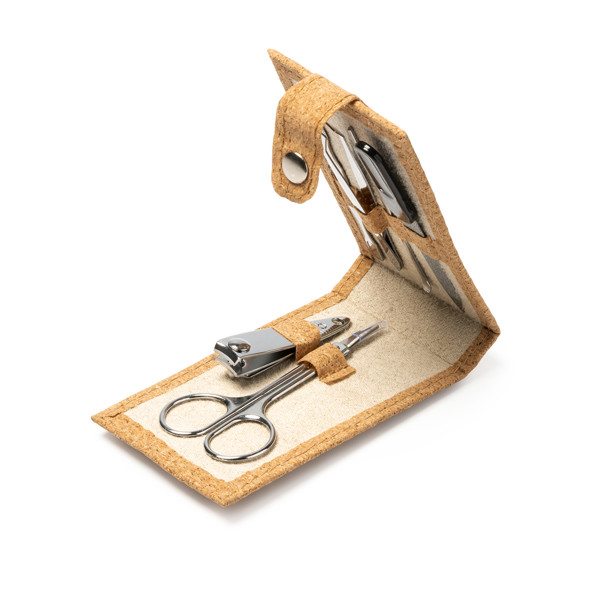 Personalised manicure set with cork case and stainless steel tools