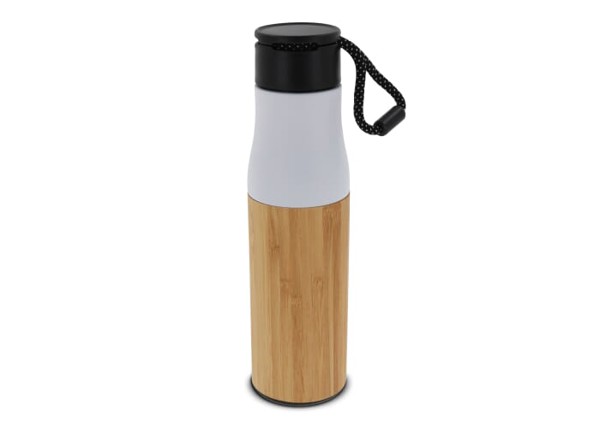 Thermo bottle with rope bamboo 500ml - White