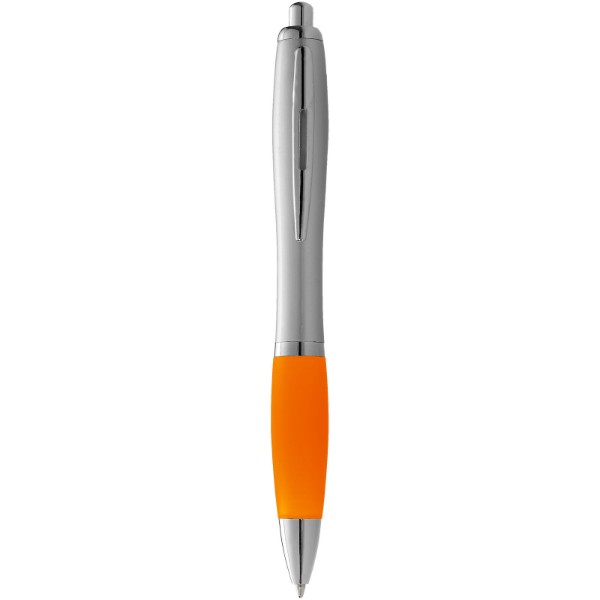 Stříbrné kuličkové pero Nash s barevným úchopem - Stříbrný / 0ranžová