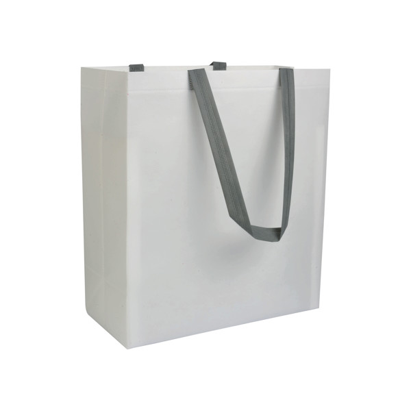 Laminated, Heat-Sealed 100 G/M2 Non-Woven Fabric Shopping Bag With Gusset And Long Handles - White