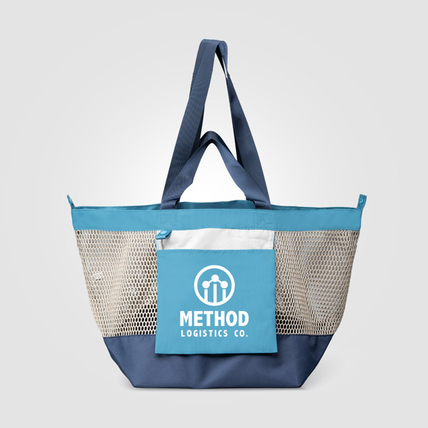 Sac fourre-tout Neri en maille recyclée pliable – 45 L - Bleu acier / Sérigraphie