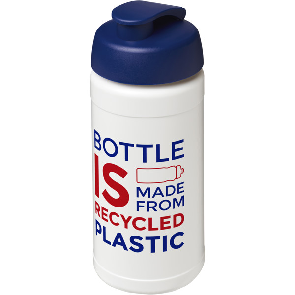 Bouteille de sport Baseline de 500 ml recyclée avec couvercle rabattable - Blanc / Bleu