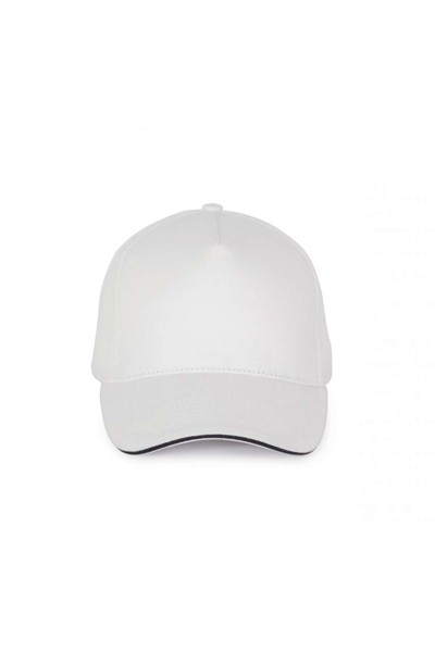 5 Panels Cotton Sandwich Cap - White / Navy