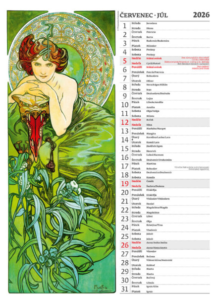 Nástěnný kalendář Alfons Mucha 2026