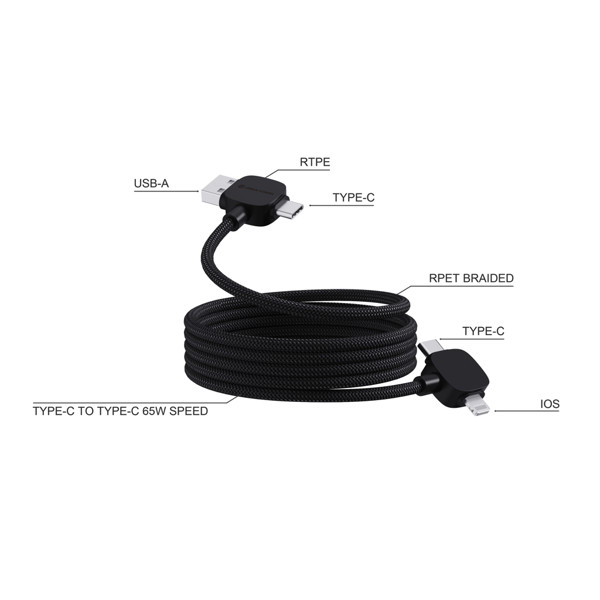 Urban Vitamin Stockton 65W RCS RTPE/RPET magnetic cable - Black