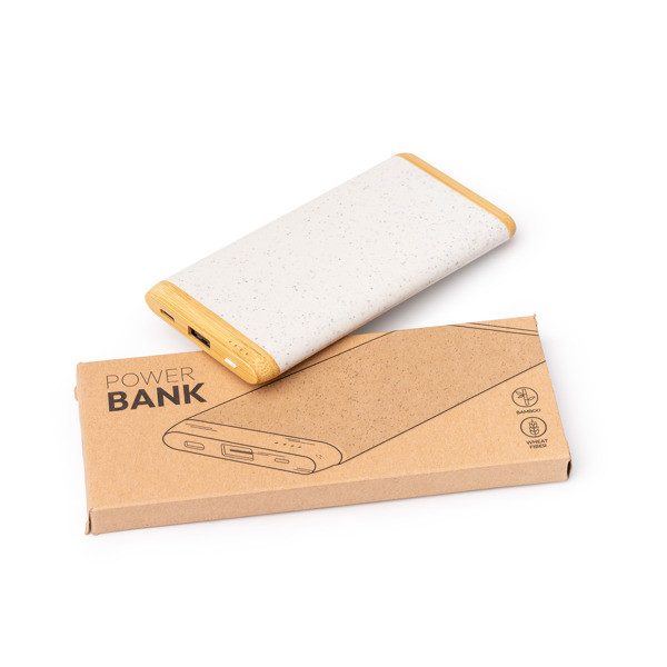 Custom wheat fiber and bamboo power bank 5000 mAh with charge indicator