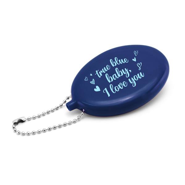 Porte-monnaie en PVC avec porte-clés - Bleu + impression