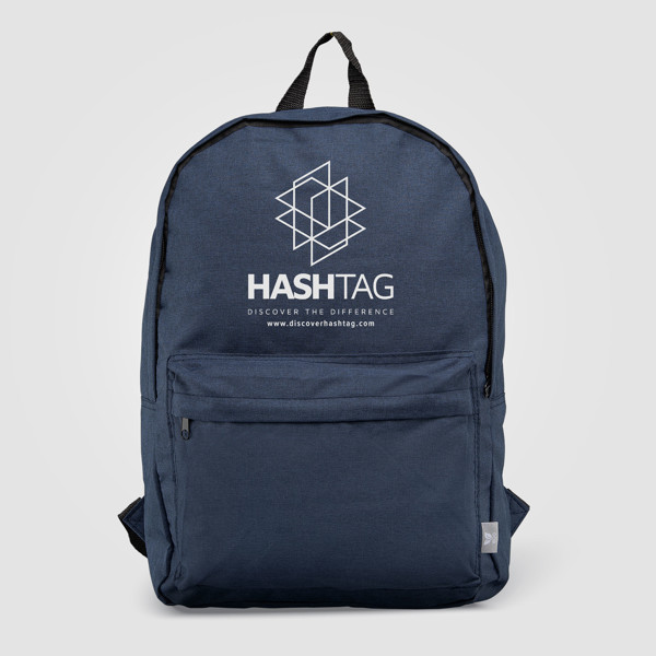 Glasgow - 300D rPET polyester Canvas Backpack - Navy Blue / Silkscreen