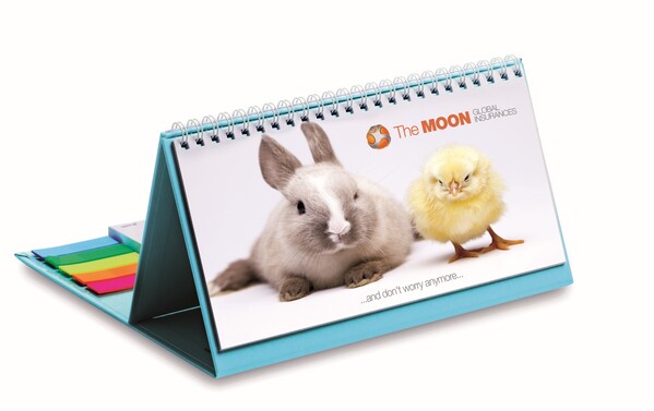 Desk calendar with hard cover, markers and memo pad - Full colour