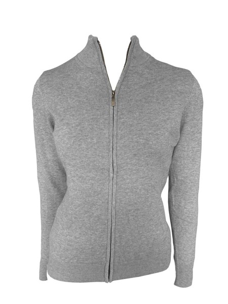 Women’S Full Zip Cardigan Fine Gauge Cotton - Light Melange Grey / 3XL