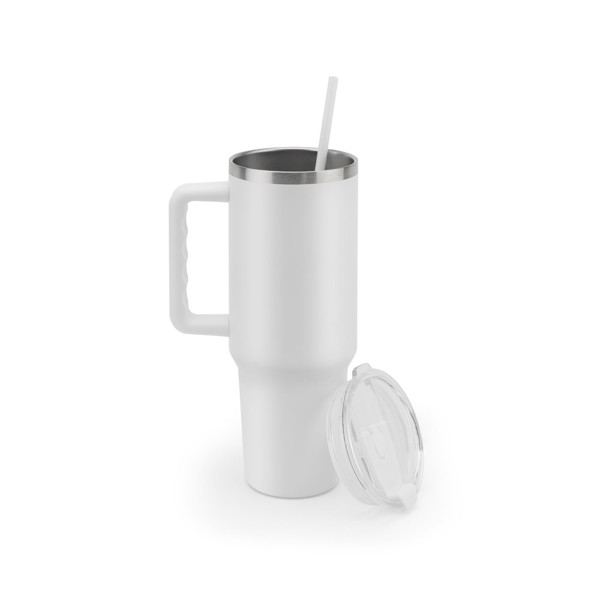 JOYNER XL. Large stainless steel travel cup (91% recycled) with vacuum insulated double wall and a matt finish 1300 mL - White