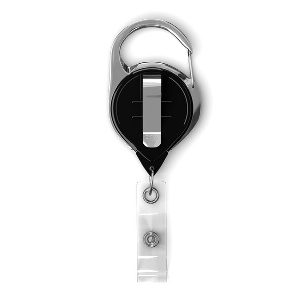 Retractable badge reel with carabiner & logo - Black