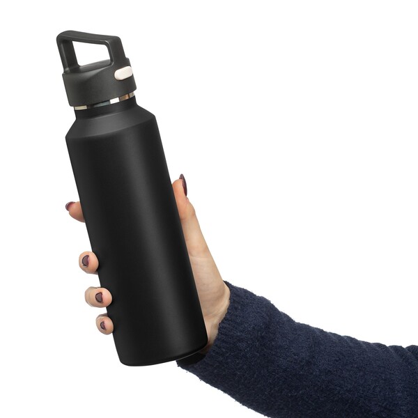 Dvojstenná fľaša z recyklovanej nehrdzavejúcej ocele (600 ml) Mace - Čierna