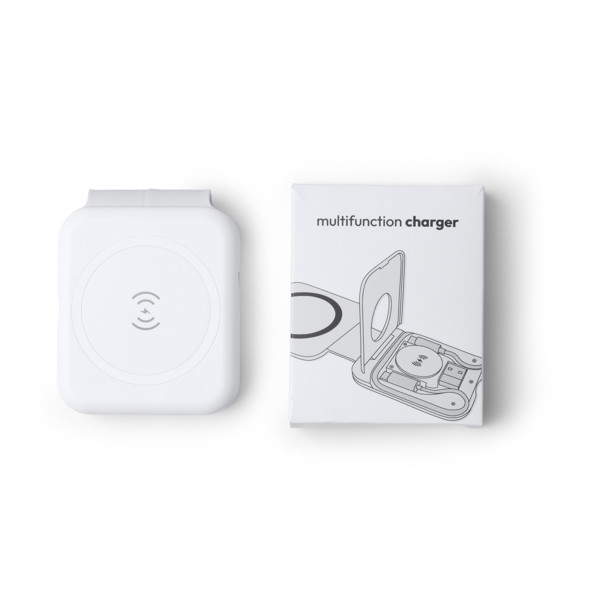 Cargador inalámbrico plegable personalizado 3 en 1 15W para smartphone, auriculares y smartwatch