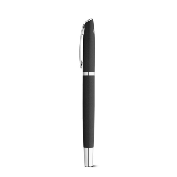 RE-LANDO-SET. Roller and ball pen set with recycled aluminium (100% rAL) body - Black