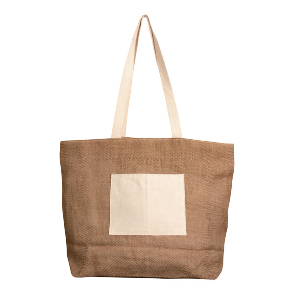 Jute Shopping Bag With Bottom Gusset  In Natural Cotton, Zip Closure