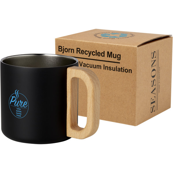 Bjorn 360 ml RCS certified recycled stainless steel mug with copper vacuum insulation - Black